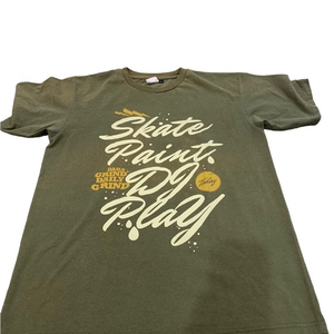 Daily Grind Olive Green Men’s T Shirt Skate Paint‎ DJ Play Size Large